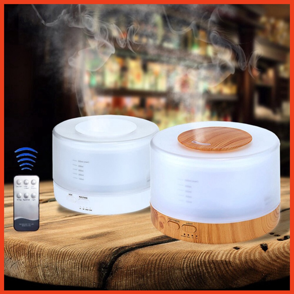 Máy Phun Sương ?Freeship? Máy Khuếch Tán Tinh Dầu Trụ Trắng To 500Ml Kèm Điều Khiển