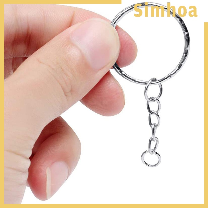 [SIMHOA]100x Keyring Blanks Key Rings with Chain Opens Jump Rings