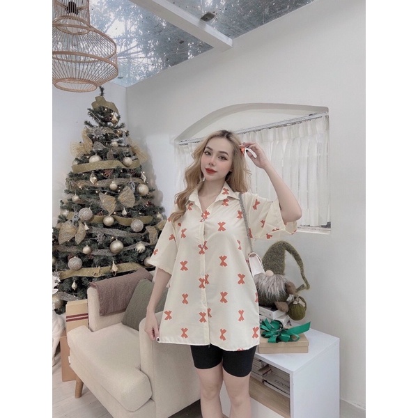 Set áo sơmi họa tiết kèm legging ngố - Combo áo sơmi form rộng quần lửng