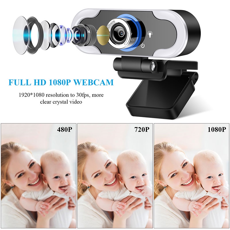 Webcam KCO X15 1080P HD có đèn và micro cho Twitch / máy tính bàn / laptop / Xbox / họp Zoom | BigBuy360 - bigbuy360.vn