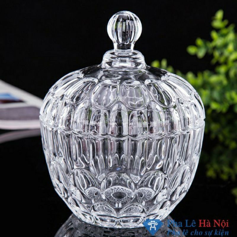 Hũ thủy tinh pha lê đựng mứt tết hạt dưa hạt bí, thố thủy tinh cao cấp có nắp đậy