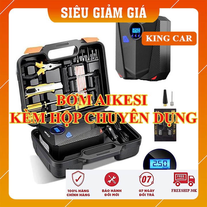 Bơm lốp ô tô, xe máy Aikesi bơm điện tử tự ngắt - kèm hộp dụng cụ lốp - Shop KingCar
