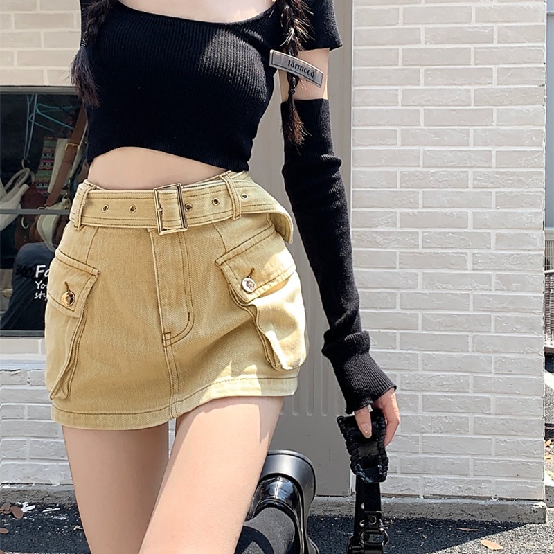 Chân Váy Denim Lưng Cao Dáng Chữ a Thời Trang Mùa Hè Quyến Rũ Cho Nữ