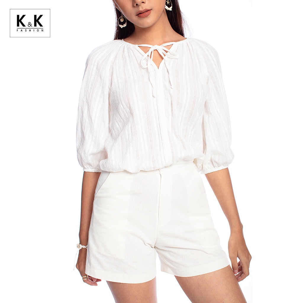 Quần Short Trắng Phối 2 Túi K&amp;K Fashion QCS02-12 Chất Liệu Linen