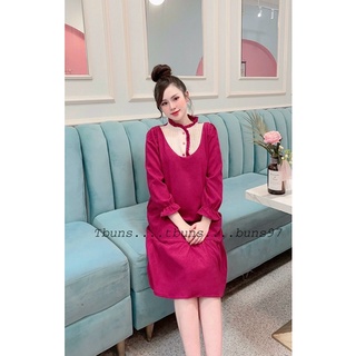 Váy bầu nhung thu đông cổ ba phân gấu đuôi cá