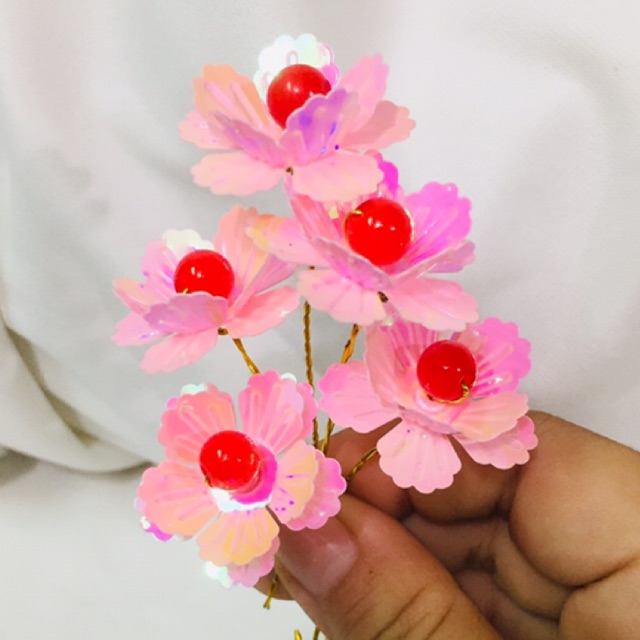 Combo 5 hoa đào 2 tầng 3cm nguyên liệu cây cành vàng lá ngọc phk shop