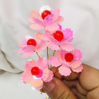 Combo 5 hoa đào 2 tầng 3cm nguyên liệu cây cành vàng lá ngọc phk shop