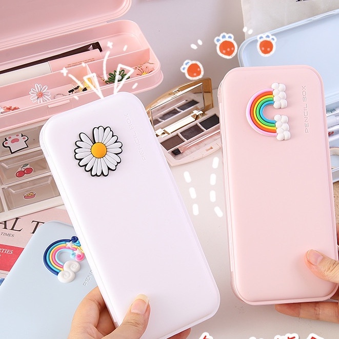 Hộp Bút Nhựa Mờ Gắn Hình Nổi 3D Hoạt Hình Nhiều Mẫu