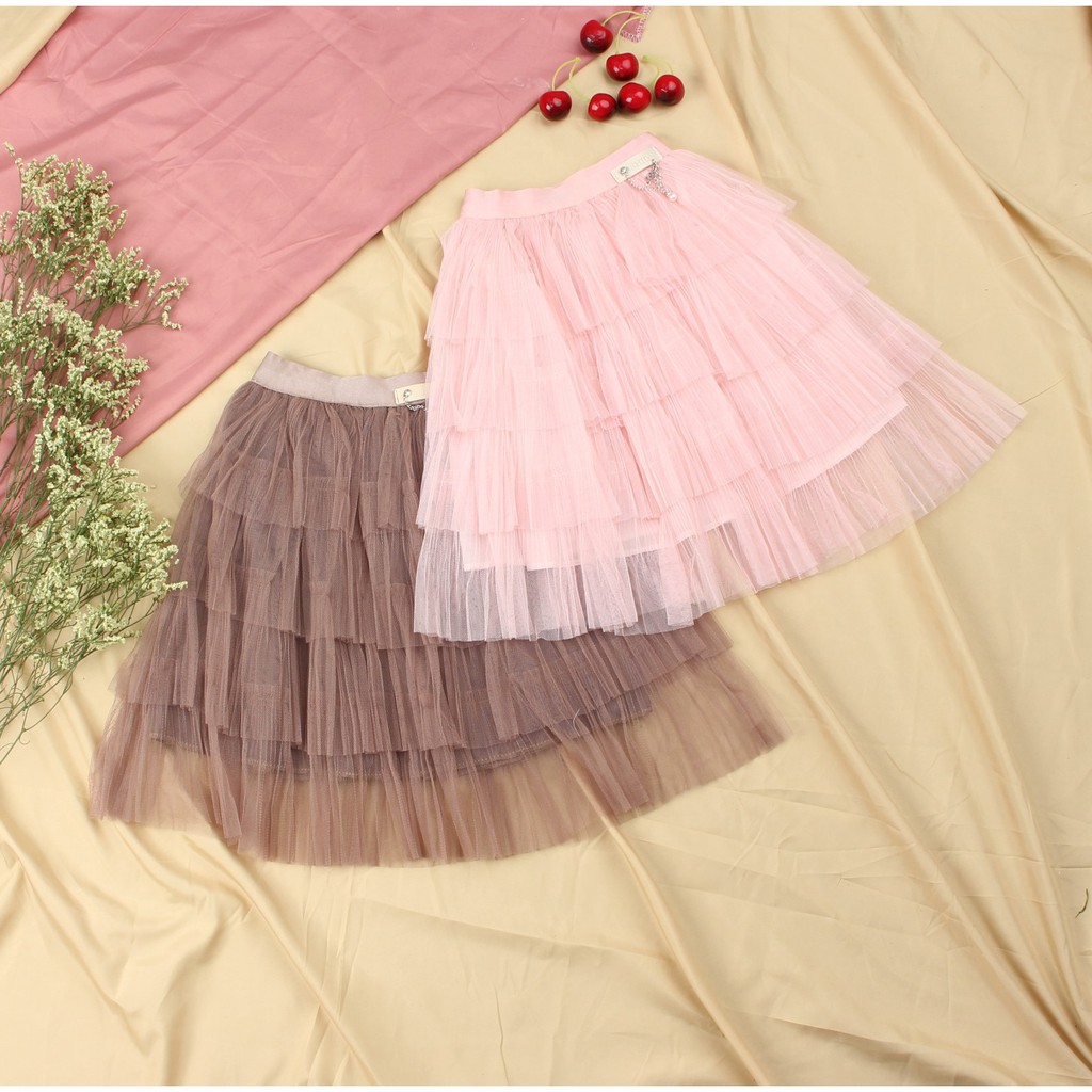 Chân váy tầng lưới 3 màu Hồng-đen-nâu