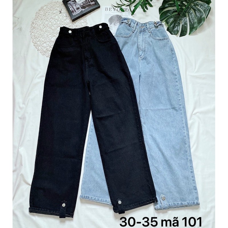 Quần baggy jean nữ M101 ✈️FREESHIP✈️ Quần baggy jean nữ lưng cao size đại kiểu lai gấp nút hàng VNXK bigsize 80kg 2KJean