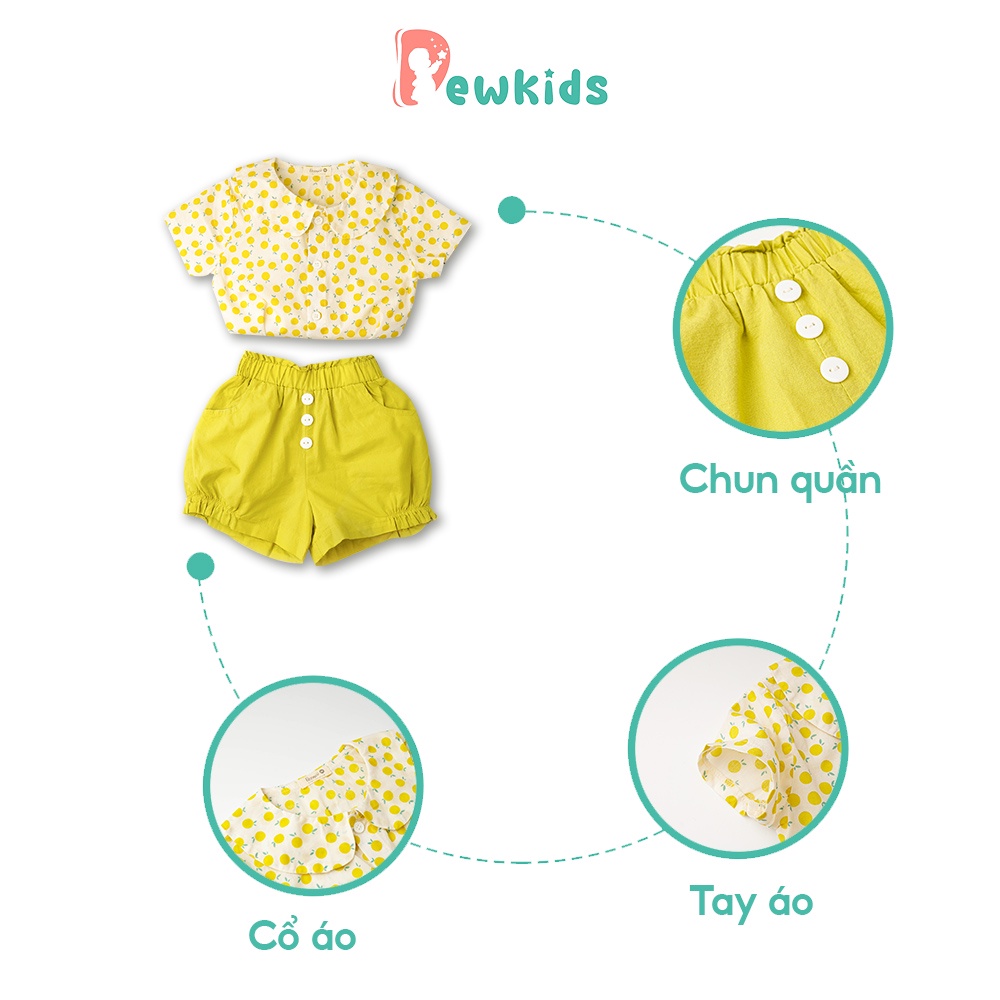 Bộ cộc tay bé gái Dewkids cổ sen chất liệu cotton phong cách Hàn Quốc nữ tính