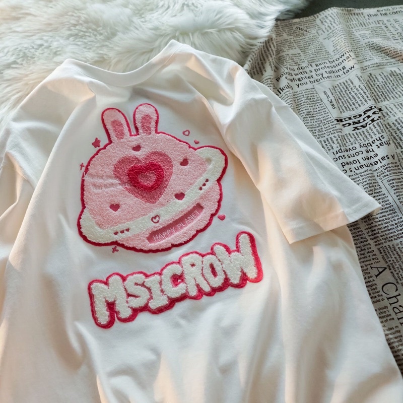 Áo thun tay lỡ dáng rộng thêu hình trái đất MSICROW mã QC009