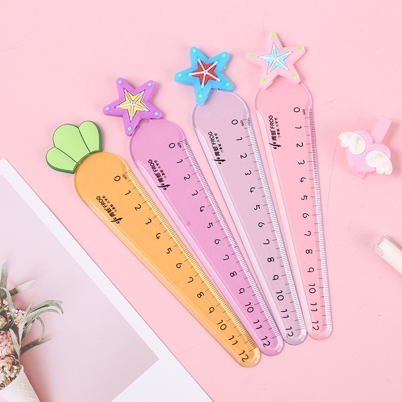 1 Thước Nhựa Thẳng Hình Cà Rốt / Ngôi Sao / Mèo Thẳng