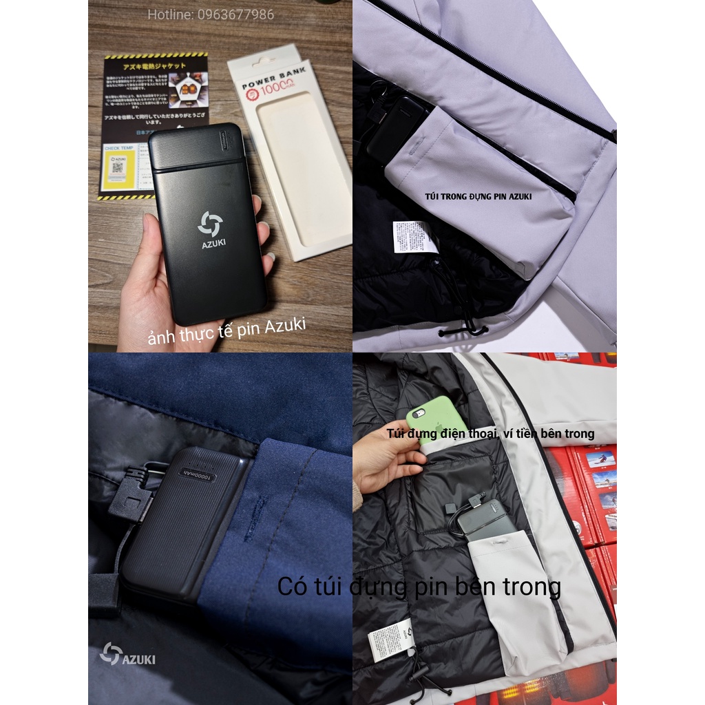 ÁO SƯỞI ẤM CHẠY BẰNG PIN AZUKI CHÍNH HÃNG