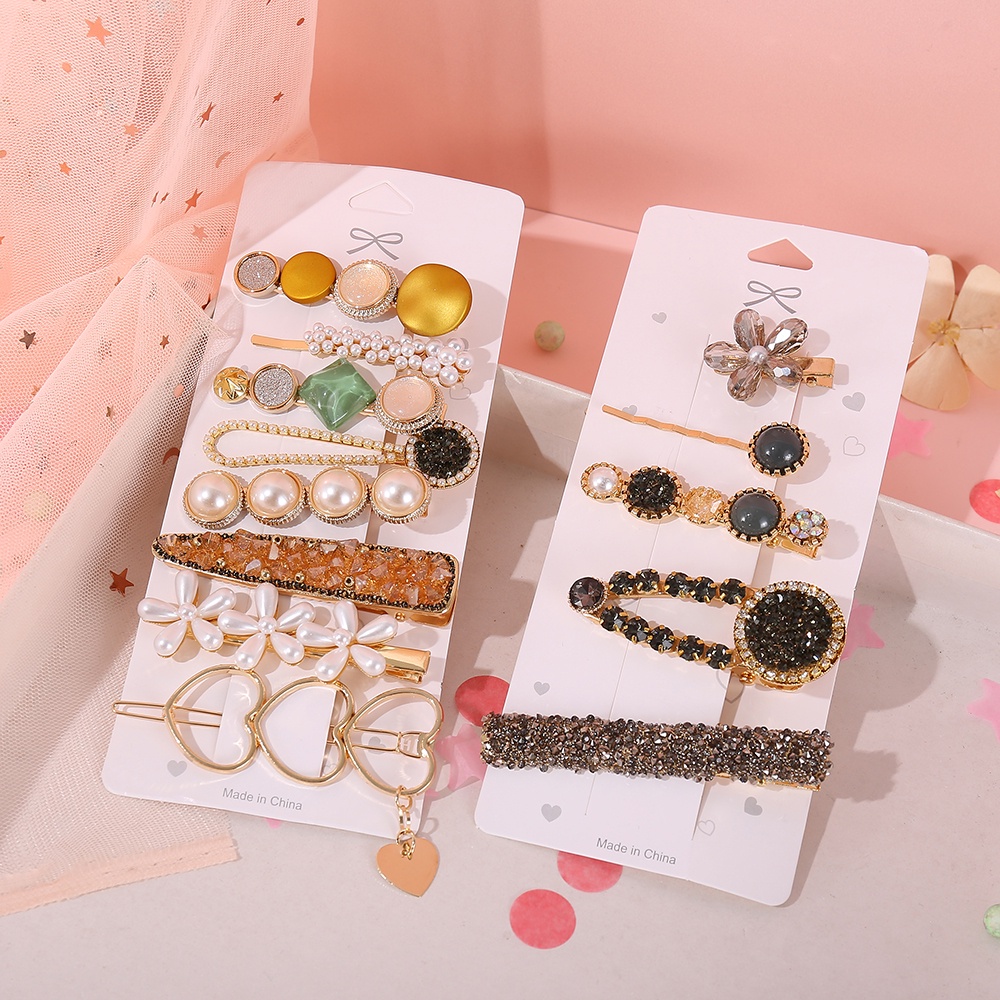 1 Set  Conjunto De Grampo De Cabelo Elegante Com Pérolas De Cristal / Acessórios De Bijuteria Feminina YR