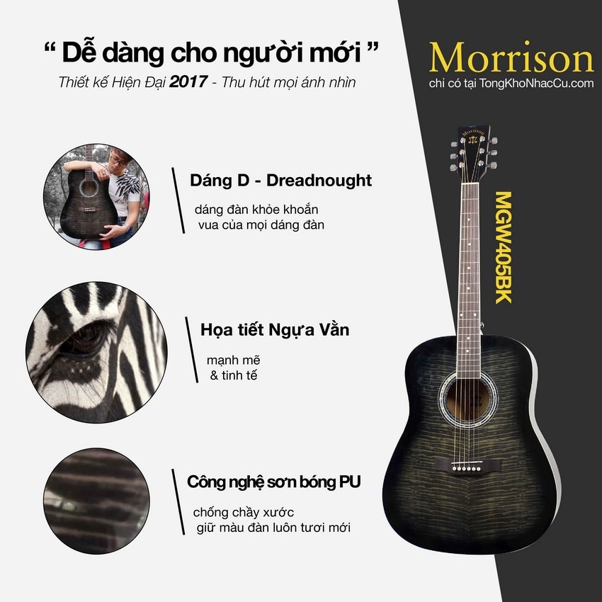 Đàn Guitar Acoustic Morrison G10CBK + Khoá học Guitar Hiển râu | Gỗ Thịt | Tặng kèm Full phụ kiện