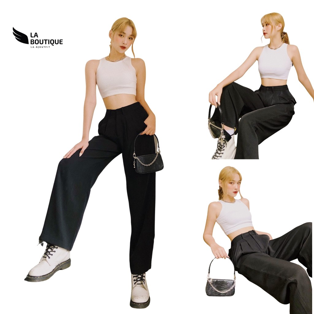 Quần Tây Nữ LA BOUTIQUE Ống Rộng Suông Form Dài Lưng Cao Đen Basic | BigBuy360 - bigbuy360.vn