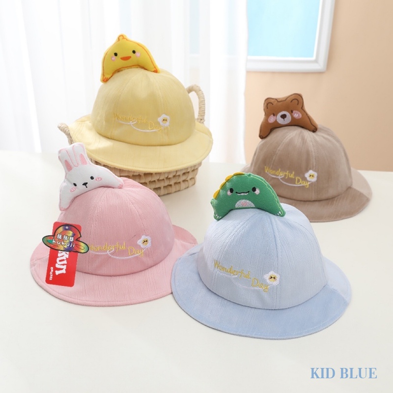 Nón Bucket Màu Trơn Thêu Họa Tiết Thú Hoạt Hình Dễ Thương Cho Bé