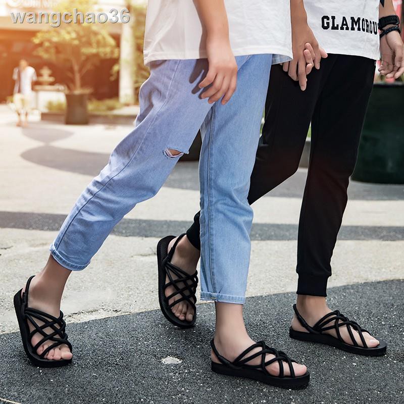 Giày Sandal Đế Bằng Đan Dây Phong Cách Retro Cho Cặp Đôi