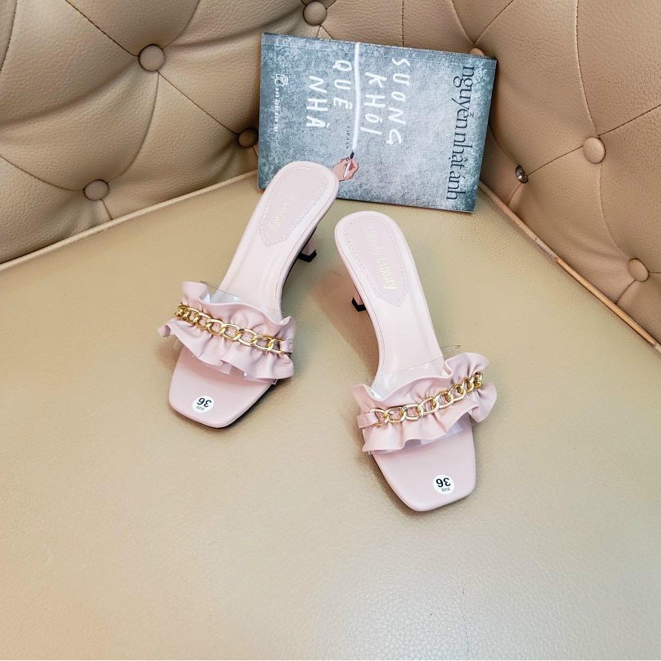 Dép guốc cao gót quai xích nhún bèo siêu xinh 7cm -w15