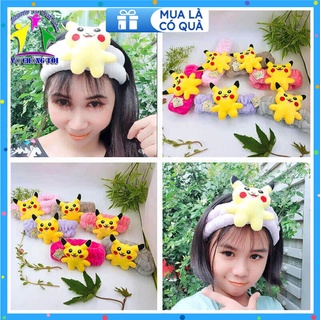Băng đô rửa mặt, turban trang điểm vải nhung Pikachu siêu dễ thương - Vợ Chồng Tôi