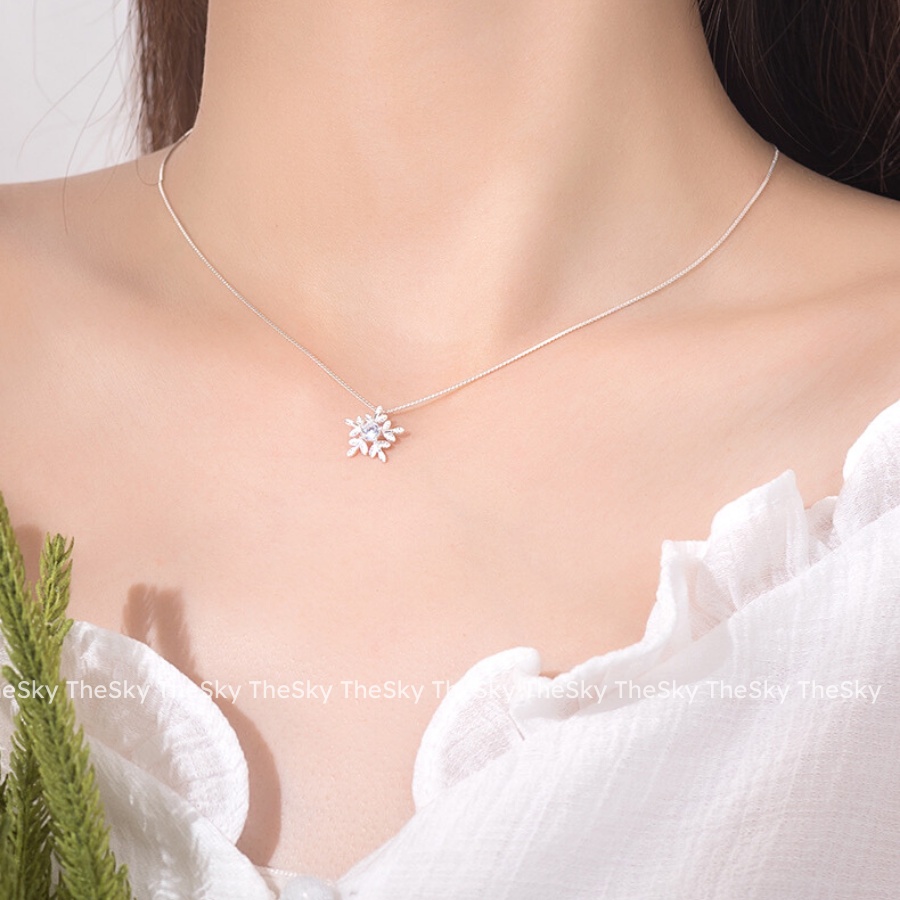 Dây chuyền bạc DC1018 sợi mảnh kèm mặt hình Bông Hoa Tuyết đính đá thiết kế đơn giản nổi bật dễ phối đồ