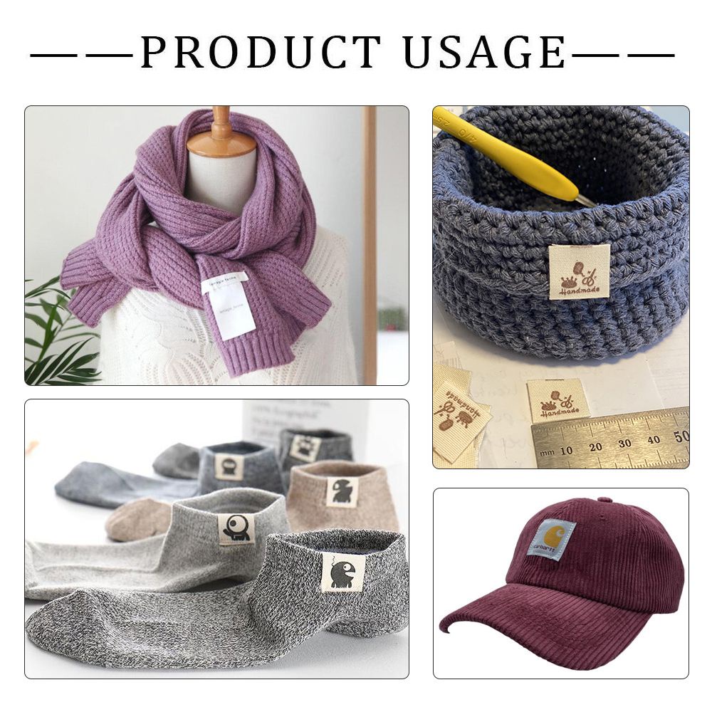 Bộ 50 thẻ tag nhãn bằng vải họa tiết Handmade With Love mèo hoạt hình trái tim may quần áo đồ dệt kim DIY thủ công