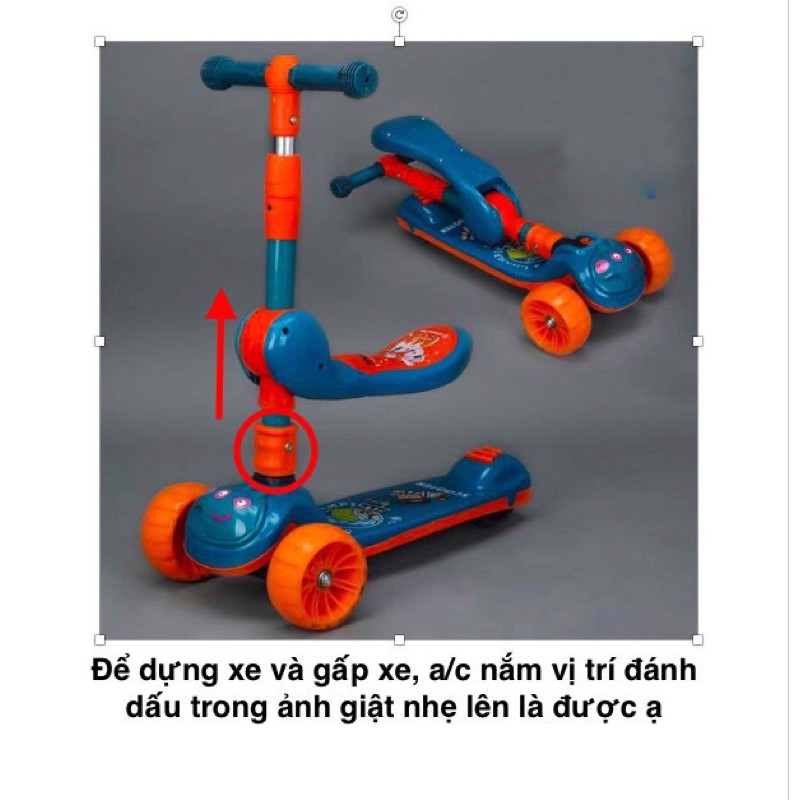 Xe trượt scooter cho bé, xe chòi chân có đèn nhạc, tặng kèm phụ kiện. (Xe gấu)