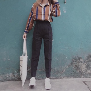 Quần tây Quần baggy lưng vải, dây kéo hông có túi