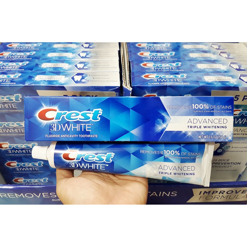 Kem đánh răng Crest 3D White Advanced Triple Whitening tuýp 158g từ Mỹ