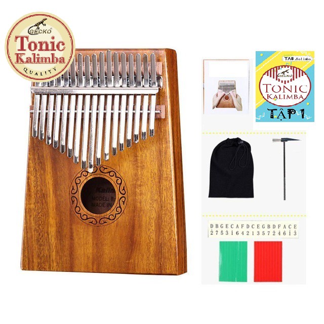 Đàn kalimba 17 phím giá rẻ hoa văn Hy Lạp 2 màu sắc Mahogany và Xanh của biển cả GT-788