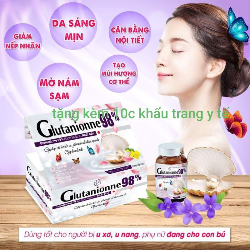 VIÊN UỐNG TRẮNG DA .GLUTATHIONE 98% ( TẶNG KÈM KHẨU TRANG KHI MUA)