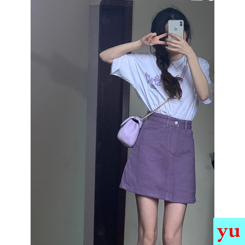 Chân Váy Denim Chữ a Lưng Cao Màu Tím Thiết Kế Mới Thời Trang Mùa Hè Dành Cho Nữ Size 2022