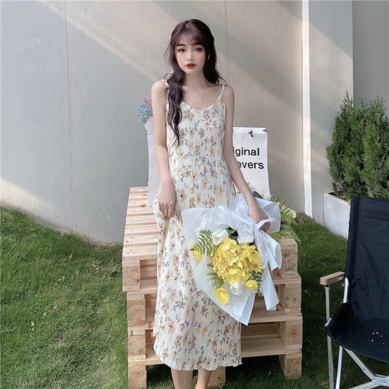 [Mã WAMT1505 giảm 10K đơn 0K] Váy 2 dây hoa nhí nhăn 2 lớp họa tiết hoa cỏ Ulzzang style 🌸 Hàng quảng Châu | BigBuy360 - bigbuy360.vn