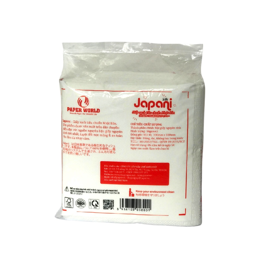 Giấy ăn napkin cao cấp 2 lớp 100 tờ Japani siêu dai - siêu dày combo 5 - 10 gói | Thế Giới Giấy | JPS102
