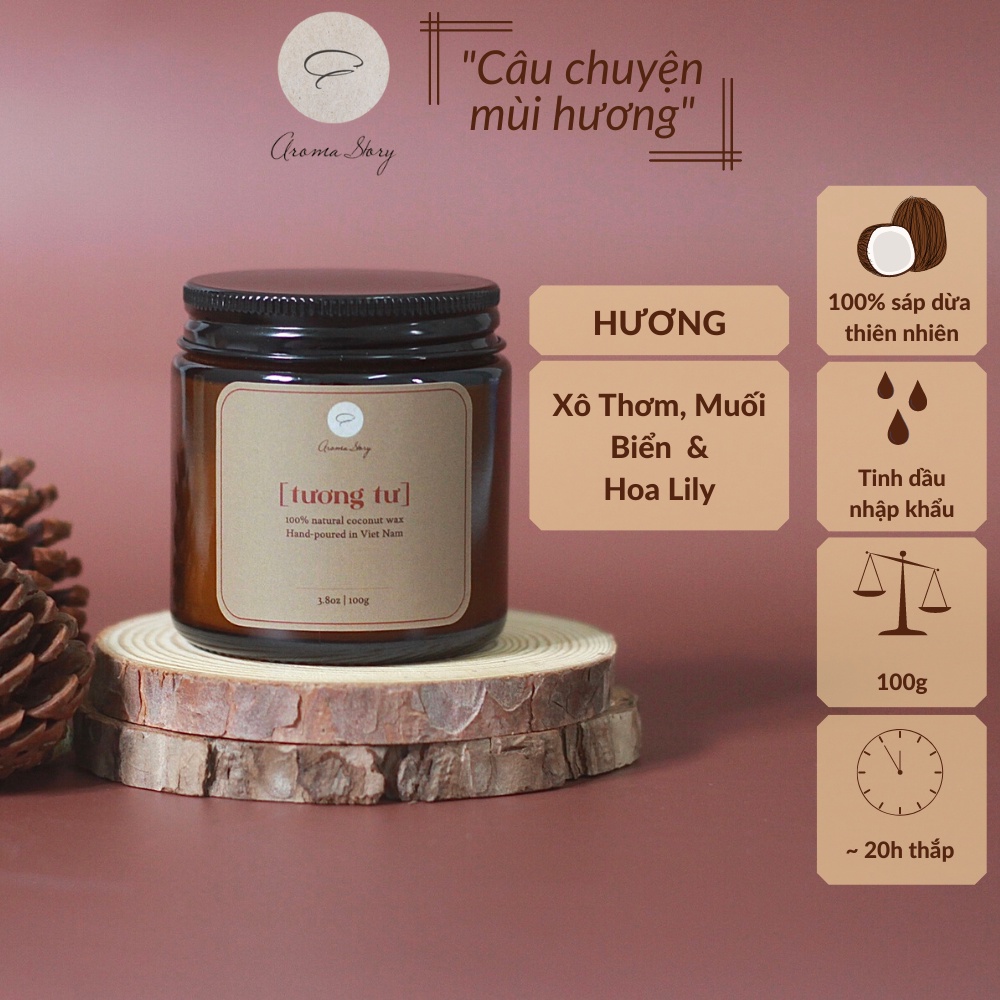 Nến Thơm Trang Trí, Cao Cấp, Tự Nhiên Aroma Story Hương Xô Thơm, Muối Biển Và Hoa Lily &quot;Tương Tư&quot; Size 100g
