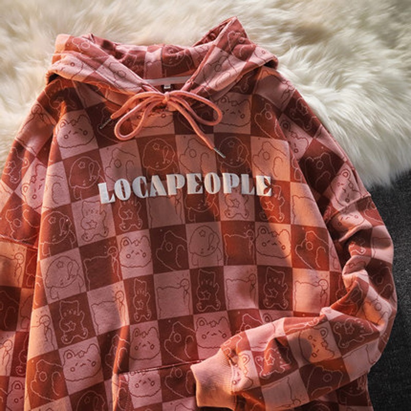 Xiaozhainv Áo Nỉ Hoodie Tay Dài Dáng Rộng In Họa Tiết Caro Phong Cách Retro 3 Màu Lựa Chọn | BigBuy360 - bigbuy360.vn