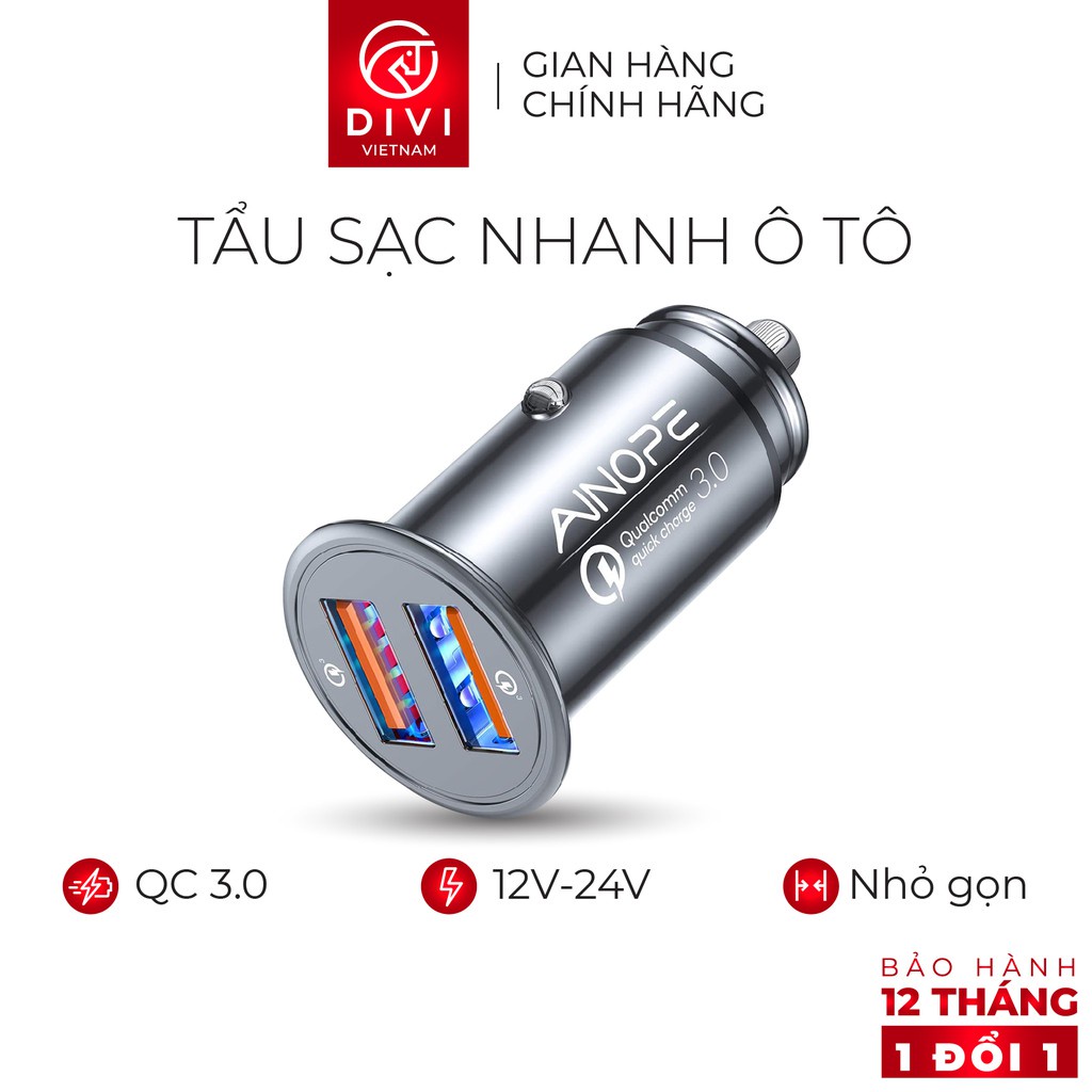 Tẩu sạc nhanh ô tô DIVI AV829 - Sạc nhanh QC 3.0 - 2 cổng USB - Hàng phân phối chính hãng - Bảo hành 12 tháng 1 đổi 1