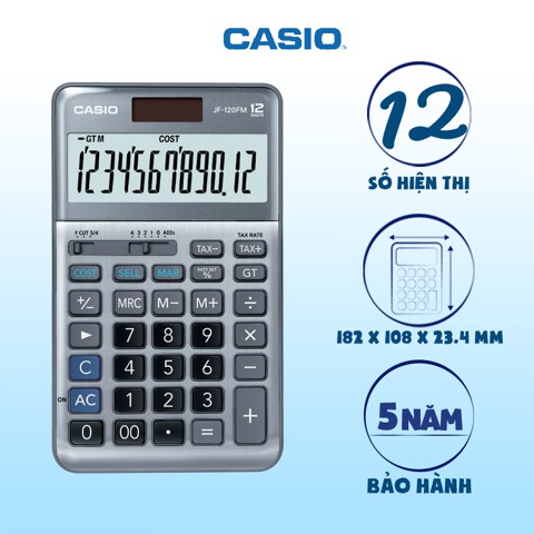 Máy Tính Văn Phòng Casio JF-120FM (Chính Hãng) - Cỡ Nhỏ Thông Dụng Cho Kế Toán, Nhân Viên Văn Phòng