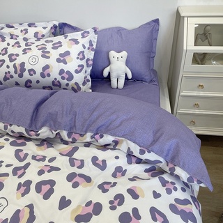Bộ chăn ga gối cotton poly - Da beo tím.