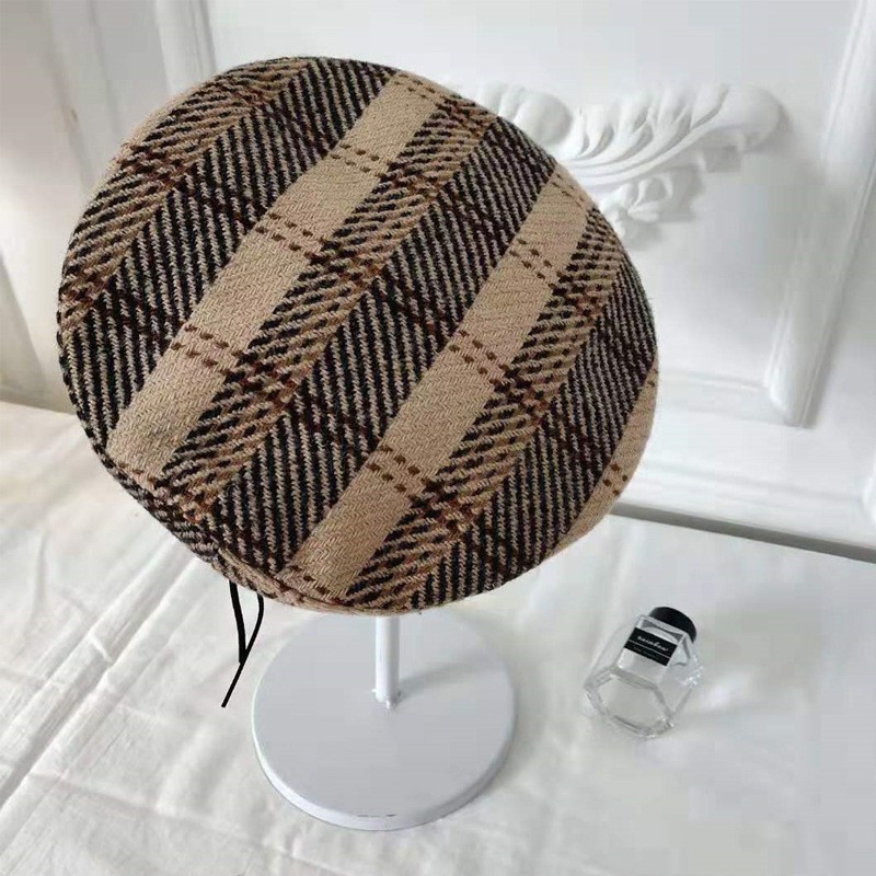 Mũ Nồi Beret NỮ TRƠN ĐƠN GIẢN HỌA TIẾT KARO 4 MÀU Chỉnh được kích thước HÀN QUỐC MN22