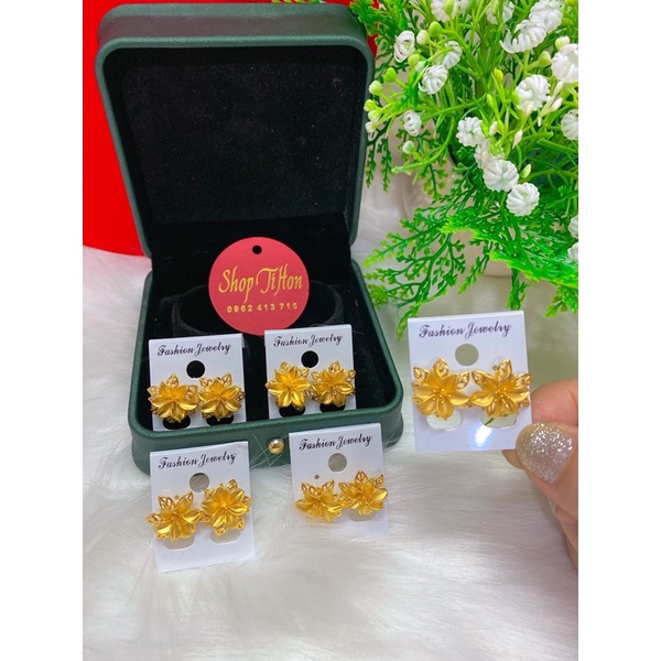 Bông tai hoa cưới dát vàng 24 cao cấp mẫu mới về