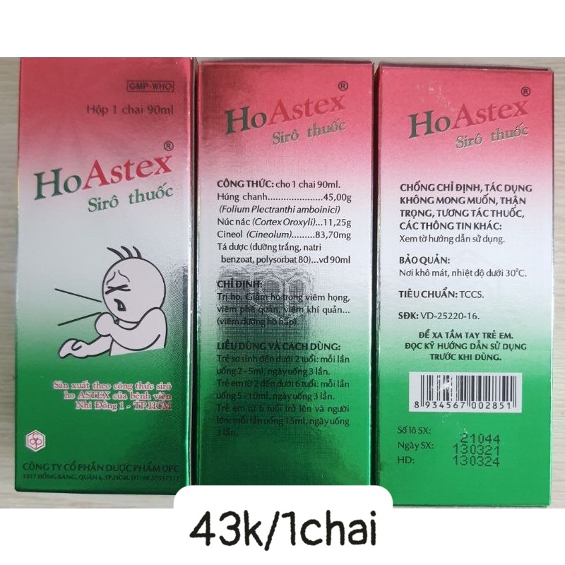 Siro Ho Astex Cắt Ho Tiêu Đờm Giảm Đau Họng Hiệu Quả An Toàn Cho Trẻ Từ Sơ Sinh 90ml
