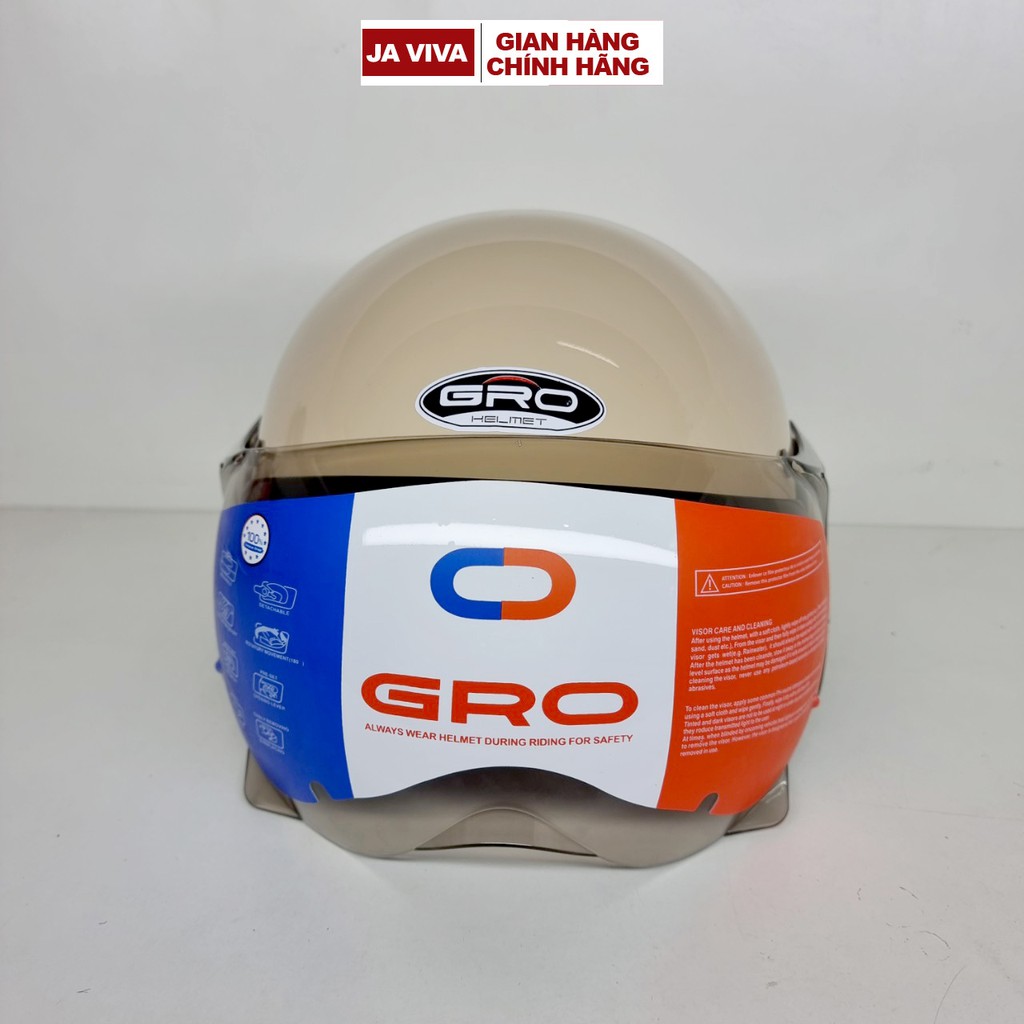Mũ bảo hiểm nữ nửa, nón bảo hiểm chính hãng GRO có kính ngắn, size 54-58cm, nhiều màu