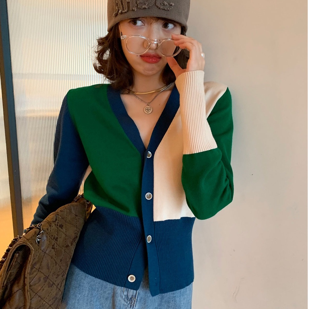 Áo khoác cardigan dệt kim ZHELIHANGFEI tay dài cổ chữ V phong cách phương Tây thời trang cho nữ