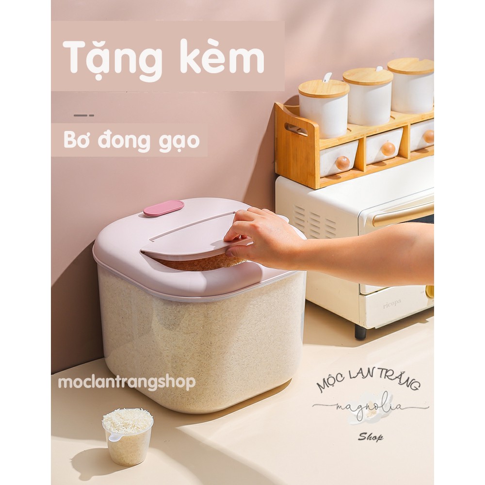 Thùng gạo vuông 6kg 10kg trong suốt thời trang phong cách Bắc Âu. Thùng đựng gạo 5kg, hộp để đồ khô ngũ cốc