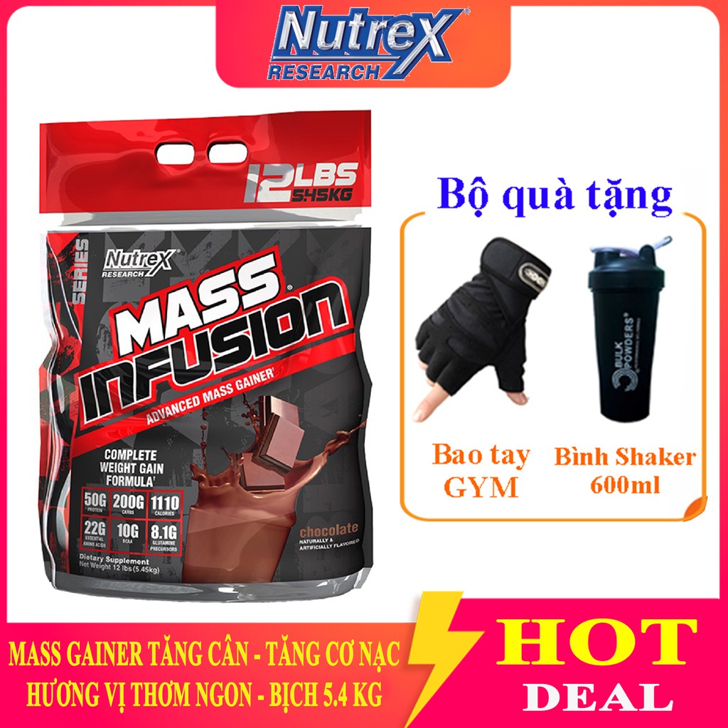 Sữa tăng cân tăng cơ cao cấp Mass Infusion hương Chocolate bịch 5.45 kg có enzym tiêu hóa - Hàng nhập chính hãng