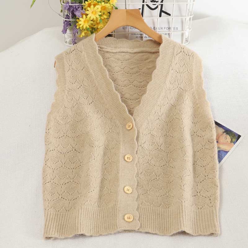 Áo gile chất len mỏng dệt kim 4 cúc hoạ tiết cổ viền hoa vintage - Mã 4GL
