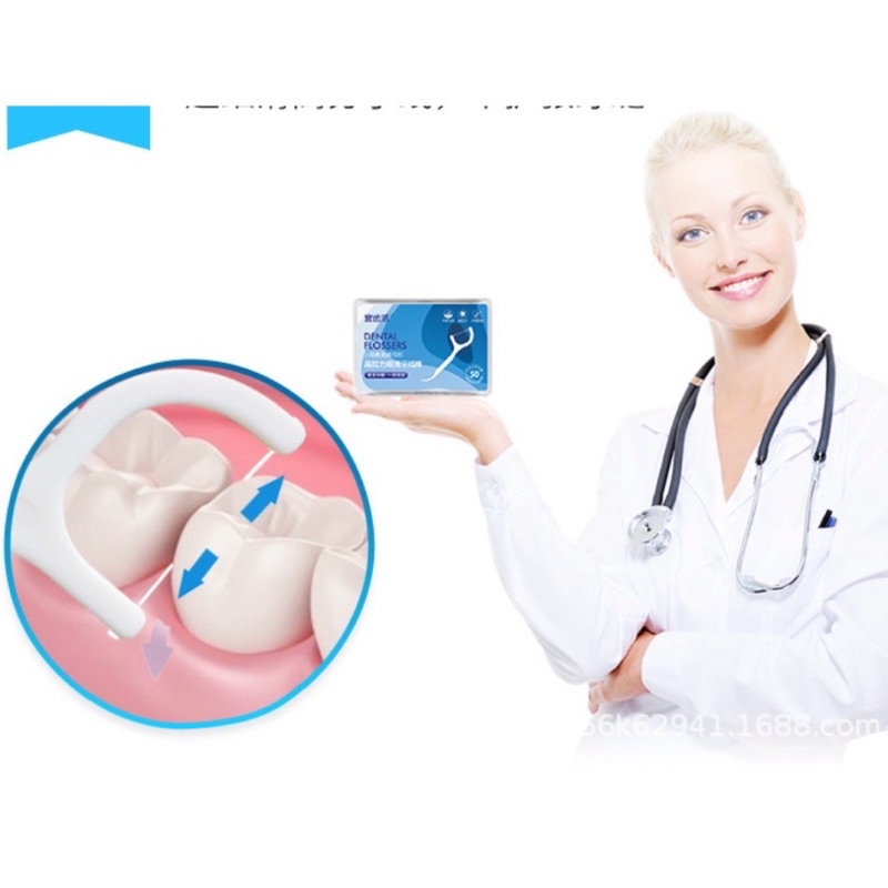 Tăm Chỉ Nha KhoaHộp 50 Cái - Tiệt Trùng,Vệ Sinh Răng Miệng Chất Lượng Cao