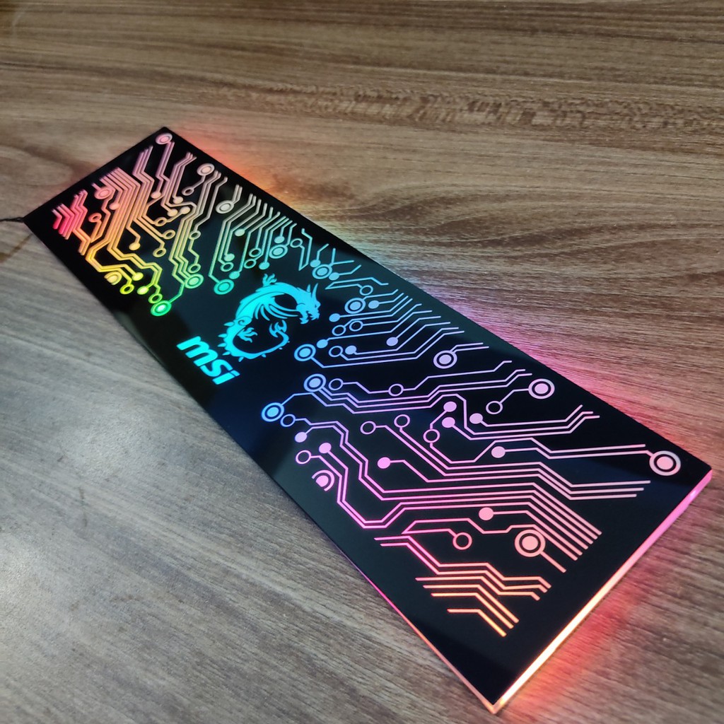 Tấm che nguồn PC Led RGB 5v ARGB logo MSI, đồng bộ màu Hub Coolmoon, hình mạch điện vô cực